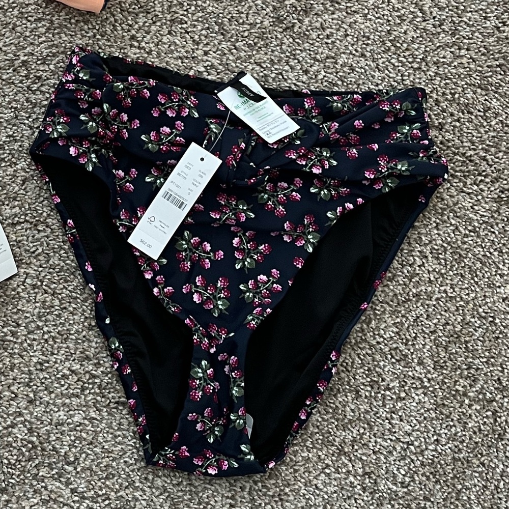 J. Crew Floral Bikini Bottom - Black and Pink